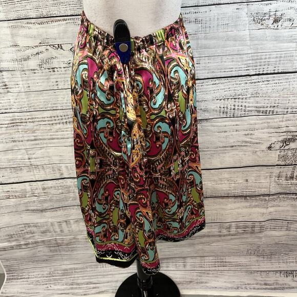 Lane Bryant Skirt sz 14 Pink Green Paisley Satin Knee A Line Modest Boho Wedding - Picture 6 of 7